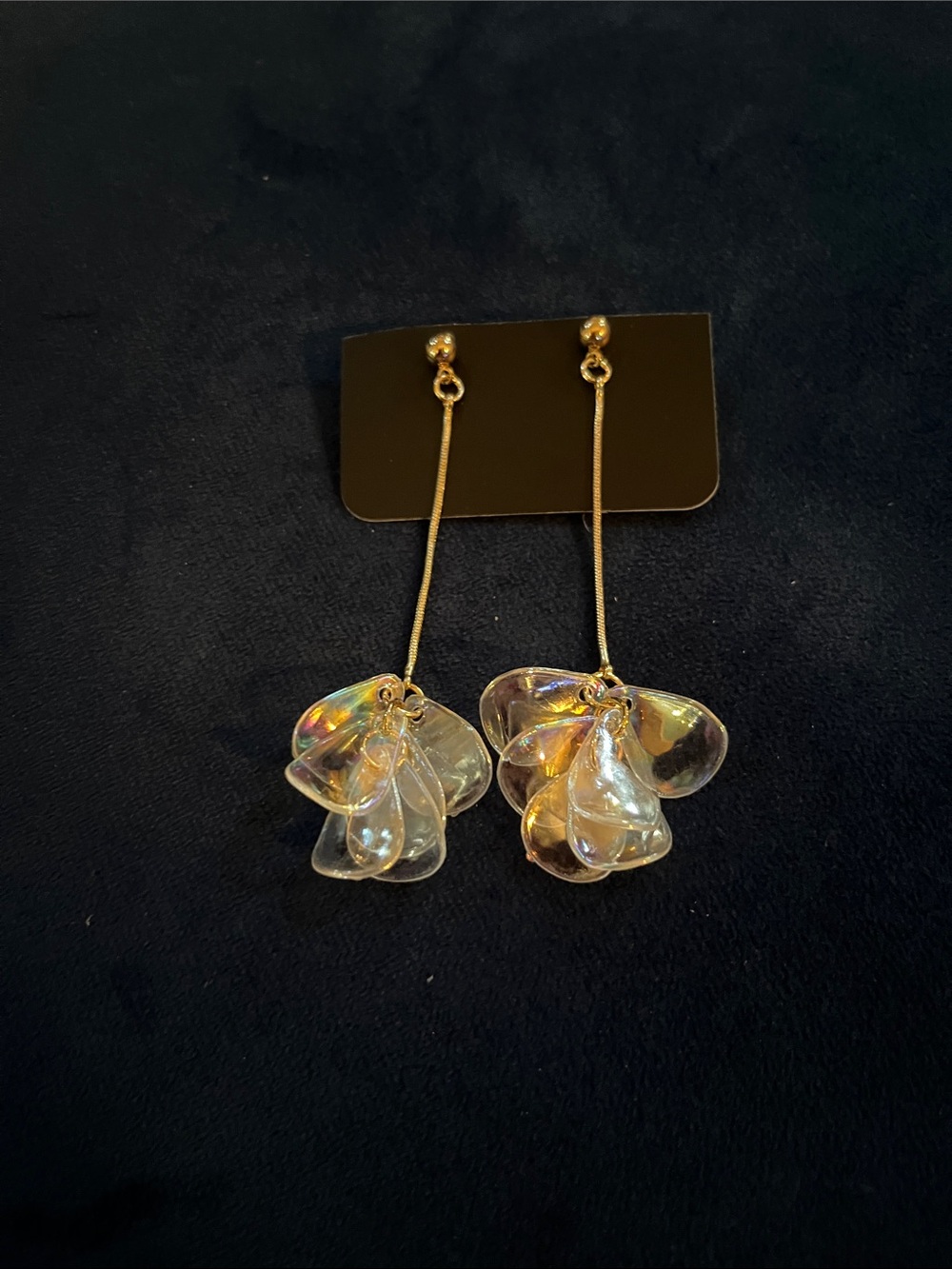 Gold Drop Earrings with Iridescent Petal Charms